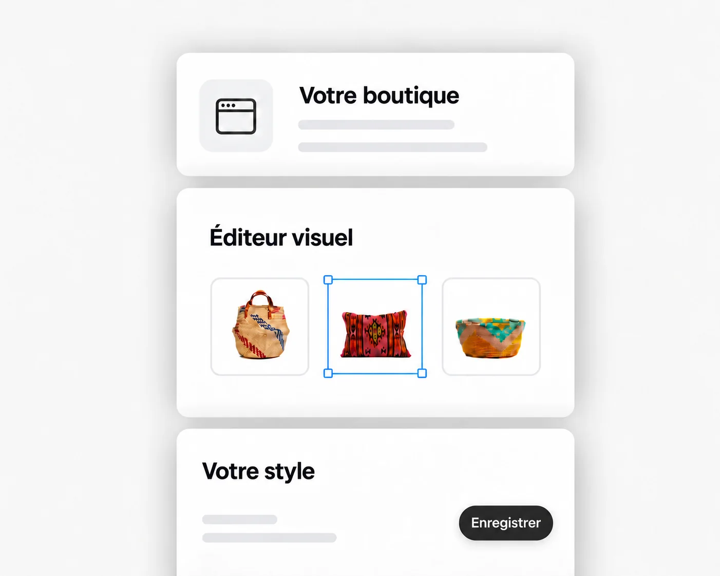 Illustration de votre boutique, de l'éditeur visuel et de votre propre style